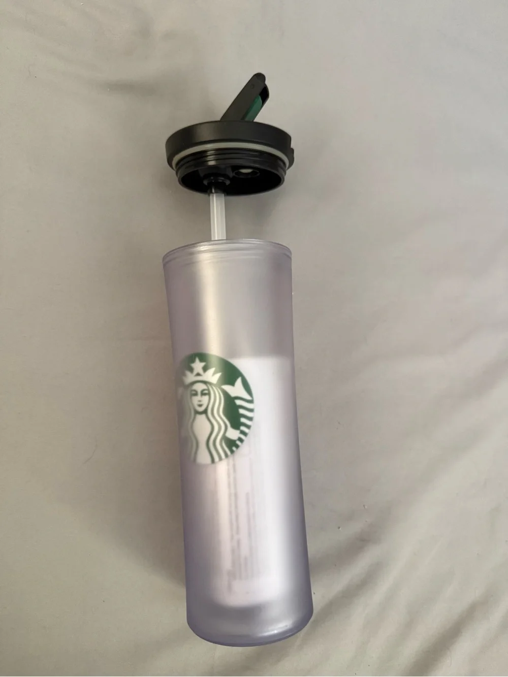 Classic Starbucks Frosted Silver Tumbler with Green Logo and Black Lid NWT